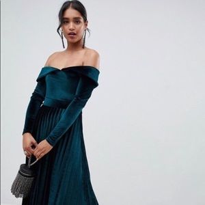 ASOS emerald green velvet dress.